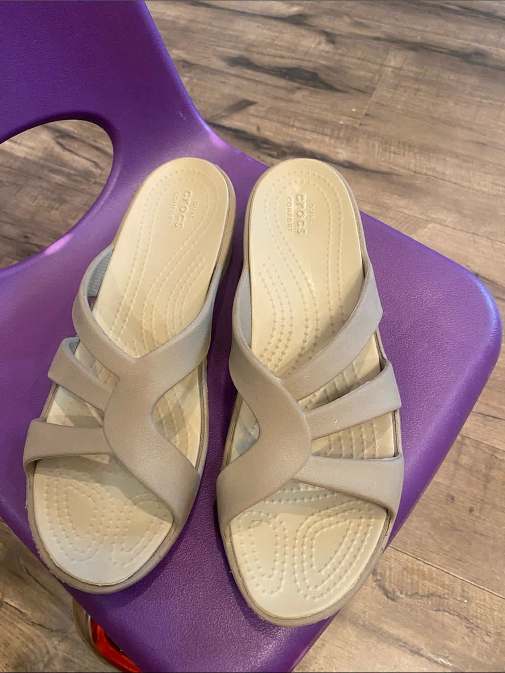 CROCS Women's Taupe Slide Sandals